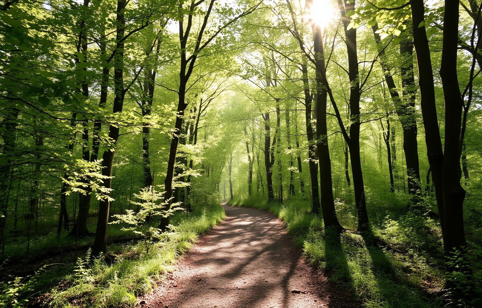 Sunlit summer woodland path